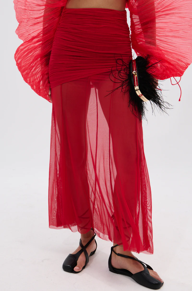 EASY ENOUGH RED MESH MIDI SKIRT - Image 4
