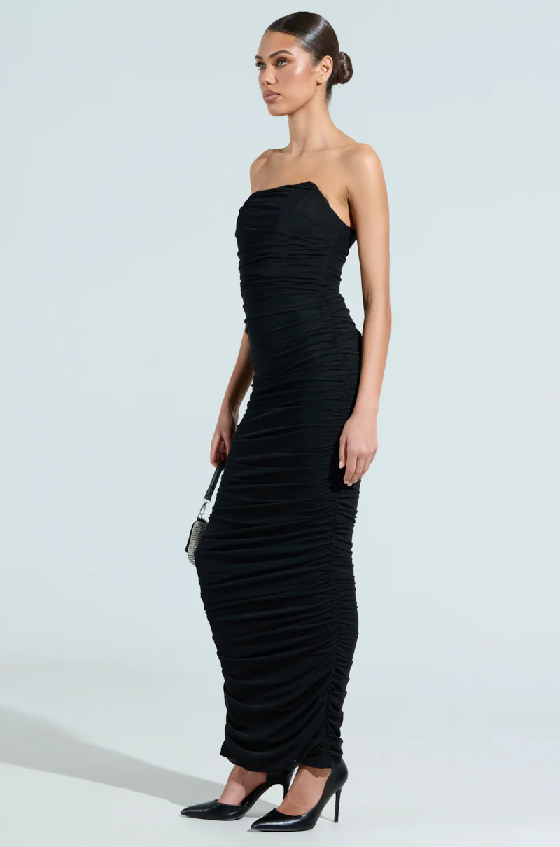 EFFORTLESS GLAM RUCHED MESH MAXI DRESS - Image 2