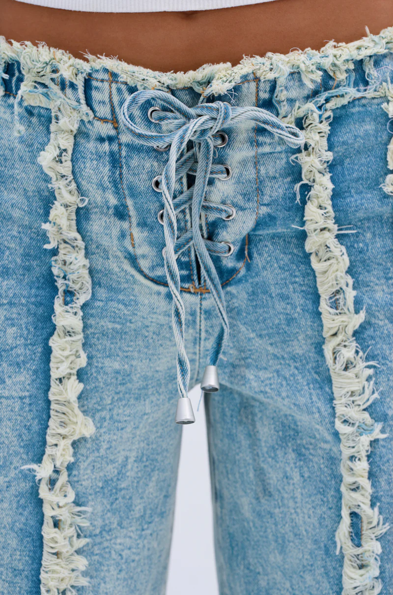 EILEEN DISTRESSED LACE UP WIDE LEG JEAN - Image 5