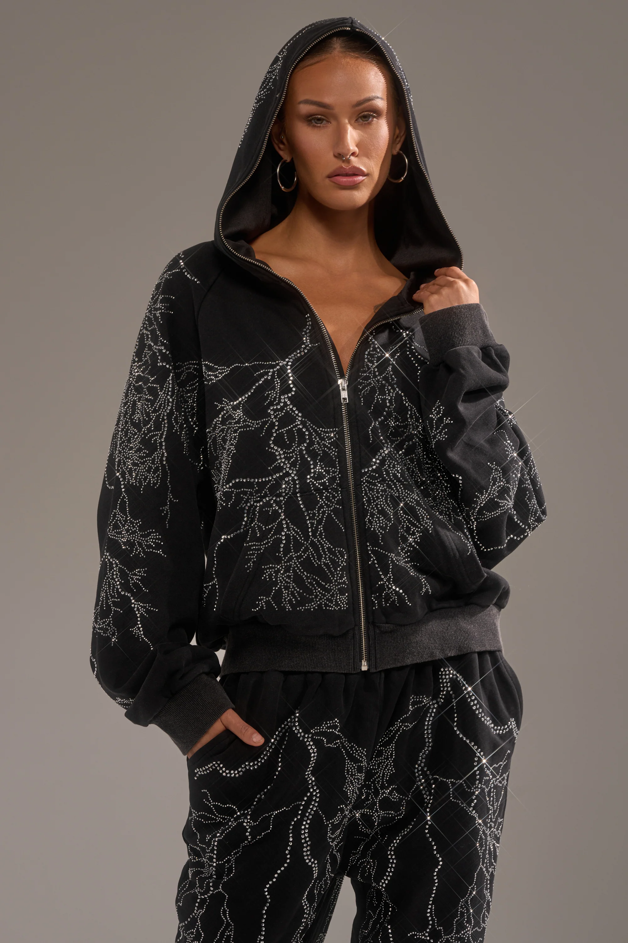 ELECTRIC LOVE RHINESTONE ZIP UP SWEATSHIRT