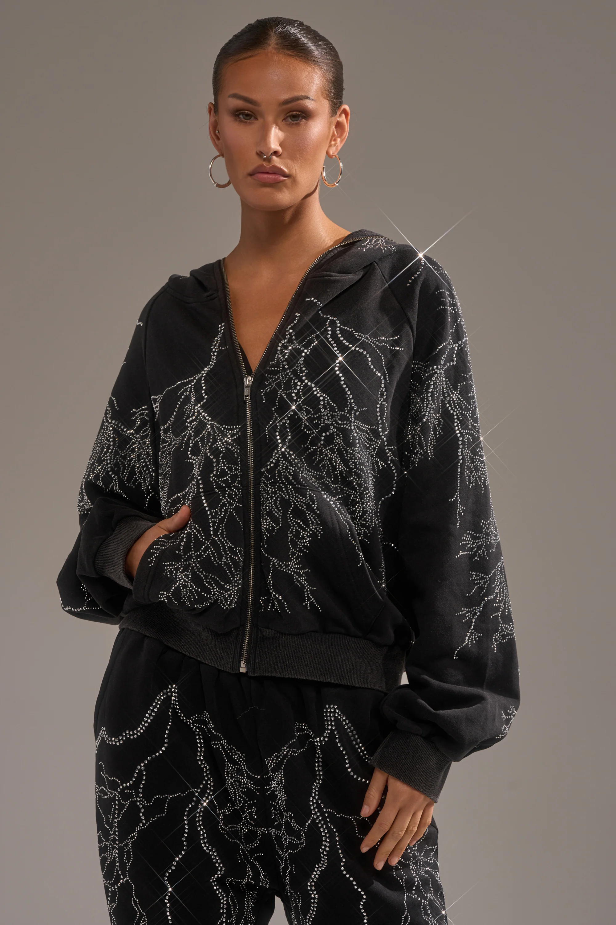 ELECTRIC LOVE RHINESTONE ZIP UP SWEATSHIRT - Image 2
