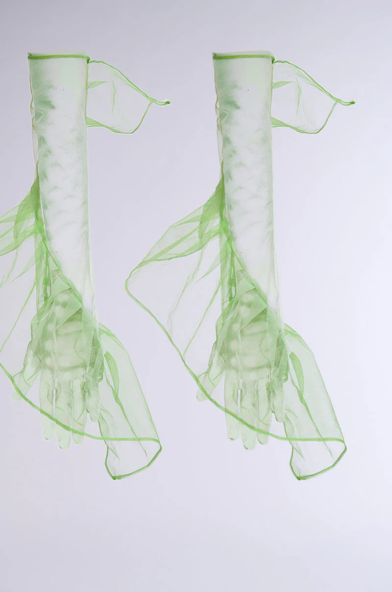 ELEGANCE RUFFLE GLOVES IN LIME - Image 4