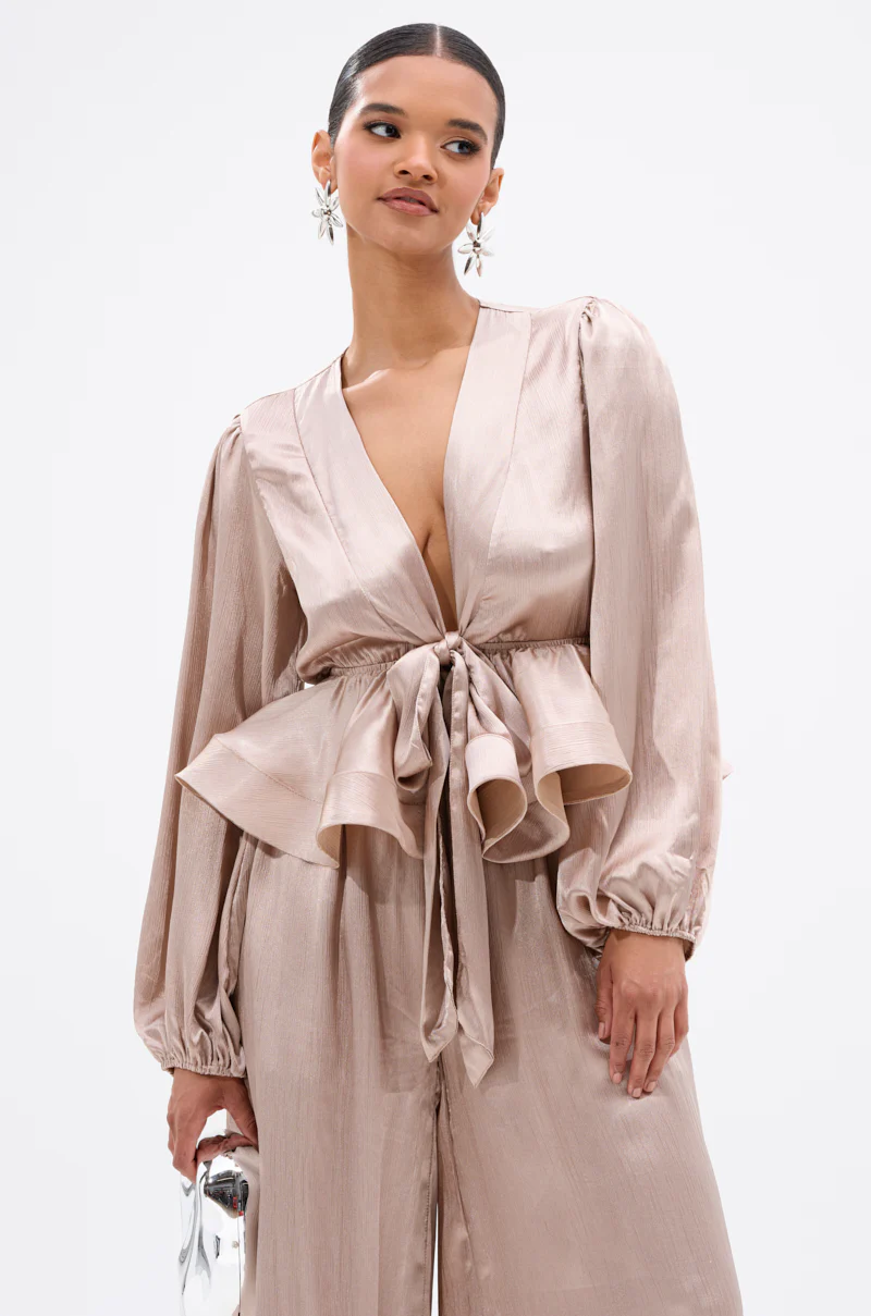 ELEGANT PEPLUM TIE FRONT BLOUSE