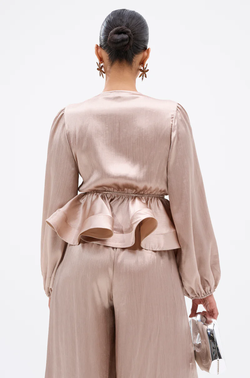 ELEGANT PEPLUM TIE FRONT BLOUSE - Image 4