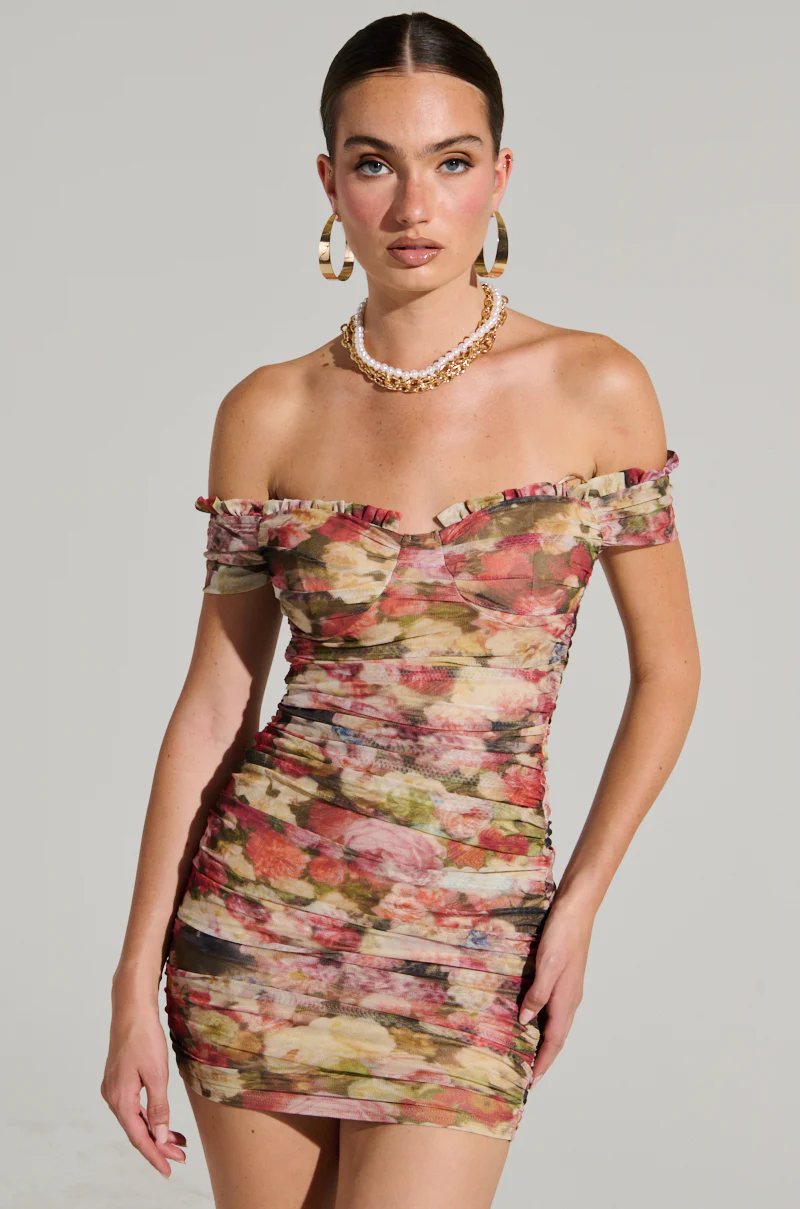 ELODI FLORAL PRINT RUCHED MINI DRESS - Image 2