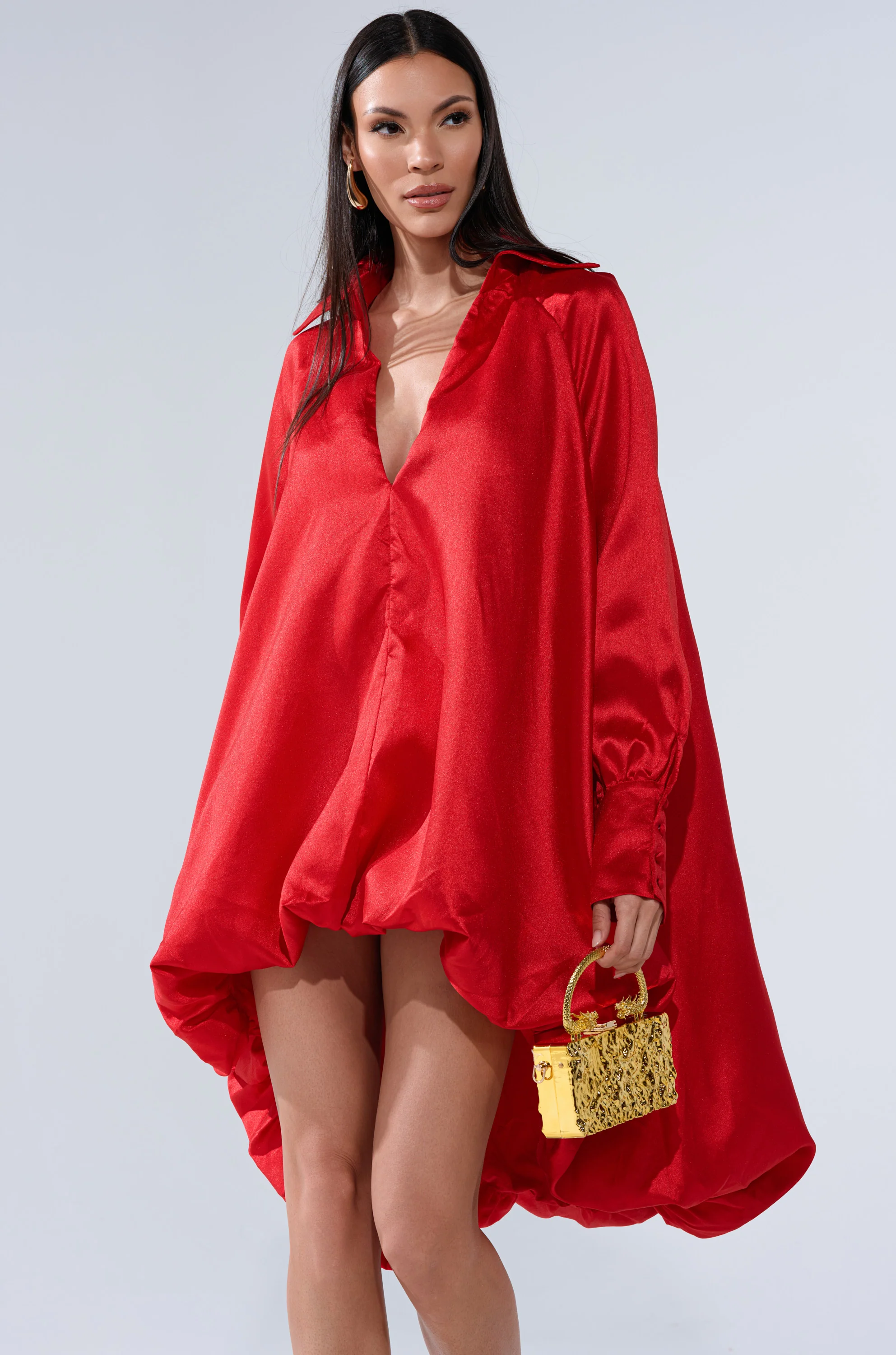 ELOUISE HI LOW DRESS IN RED