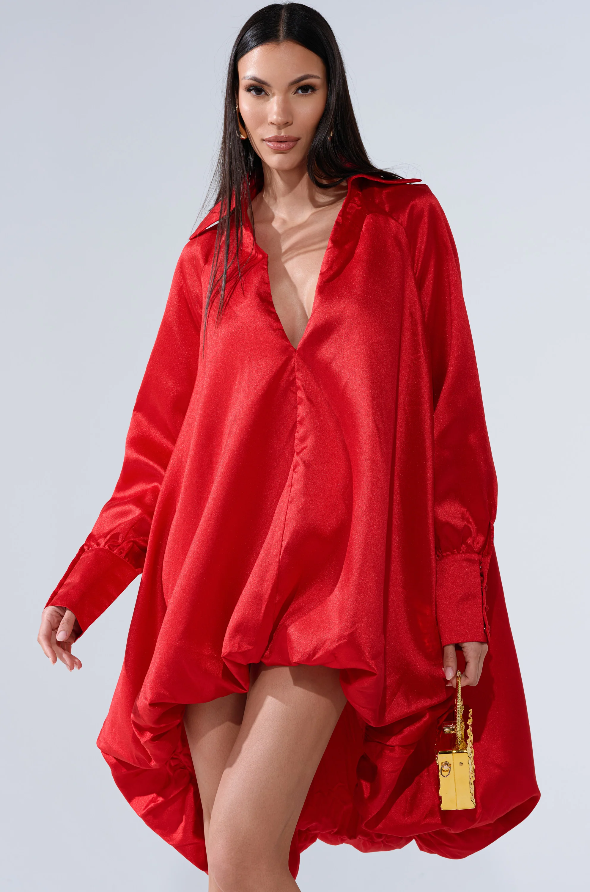 ELOUISE HI LOW DRESS IN RED - Image 2