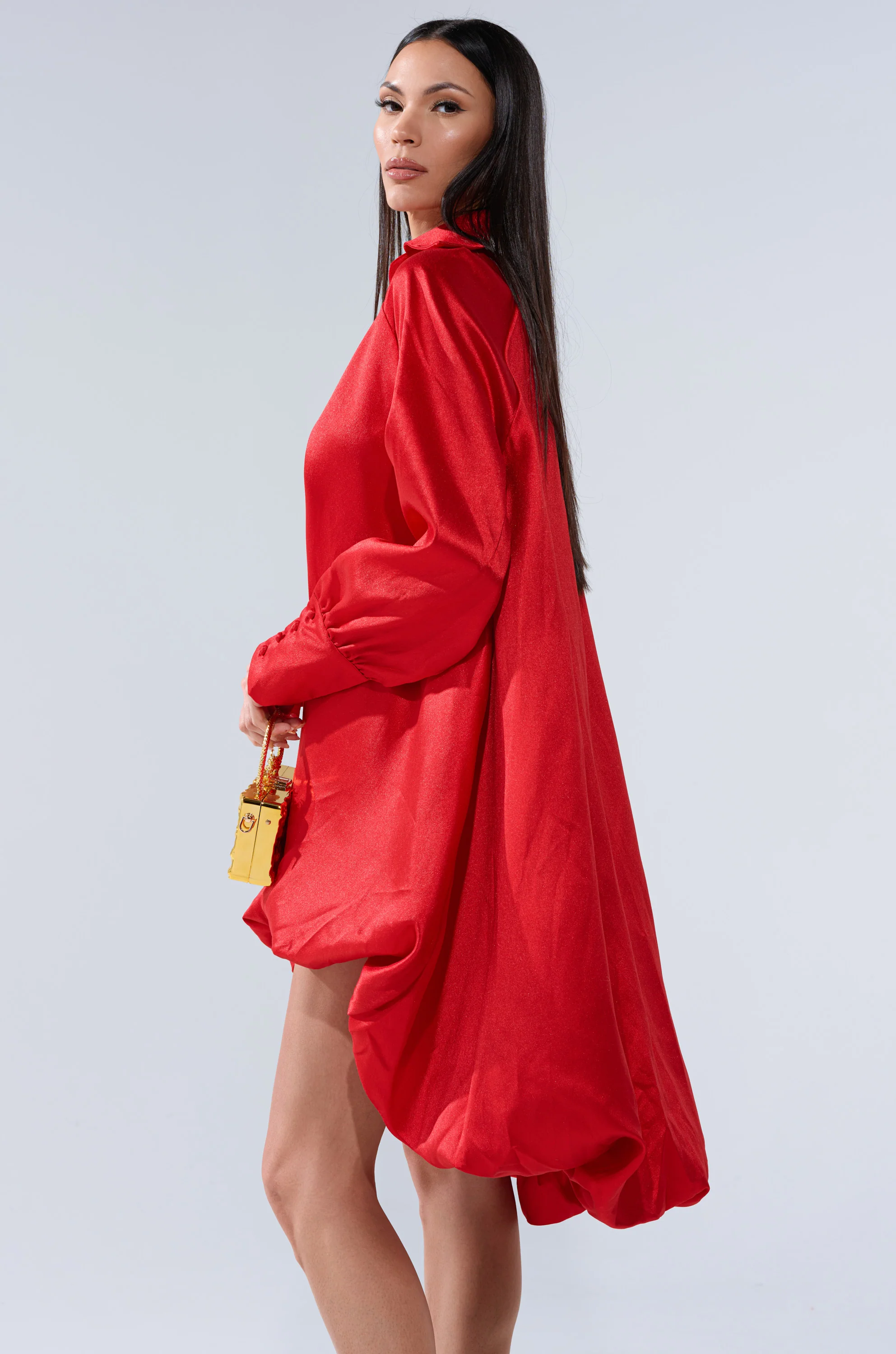 ELOUISE HI LOW DRESS IN RED - Image 3