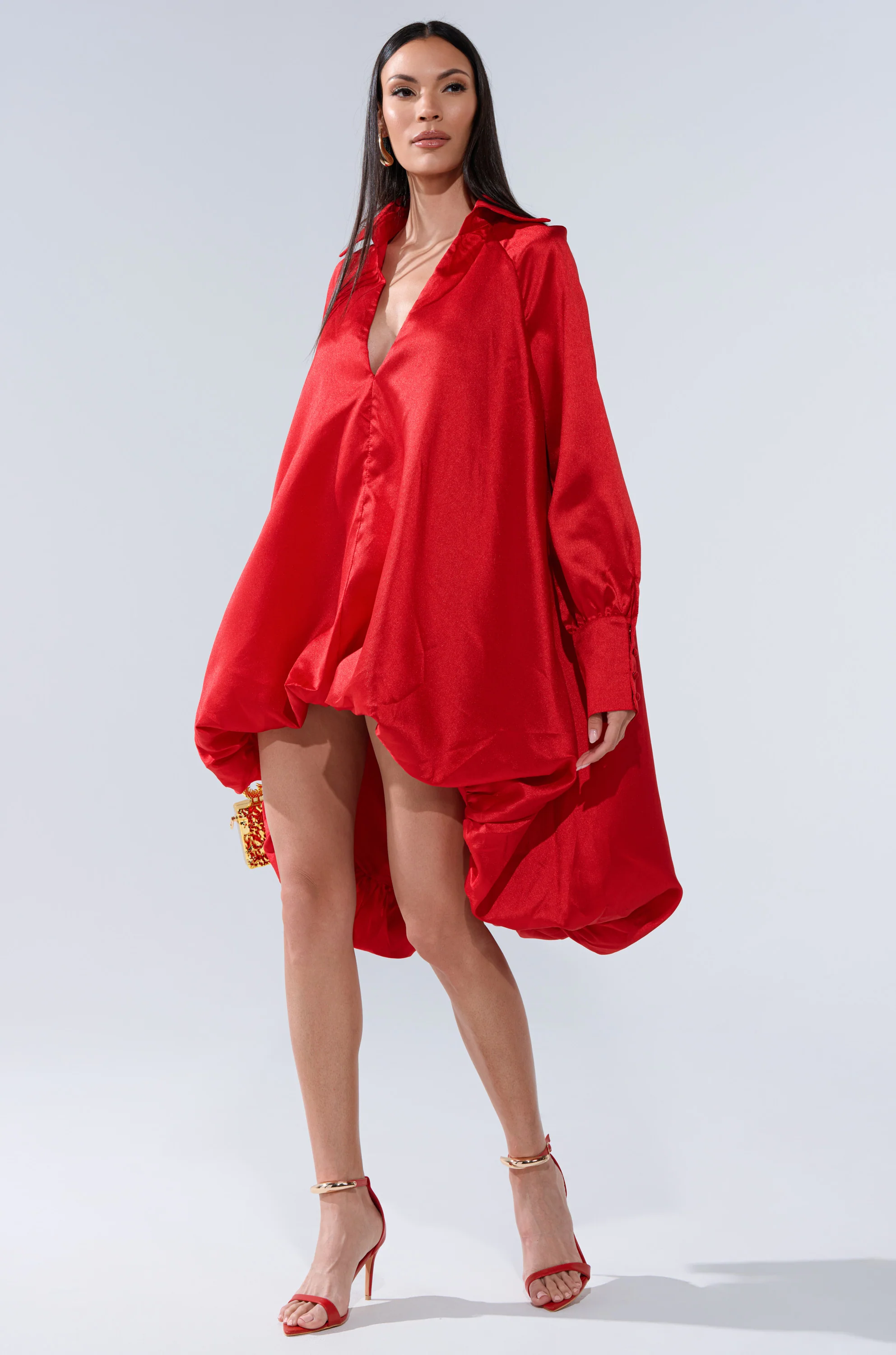 ELOUISE HI LOW DRESS IN RED - Image 5
