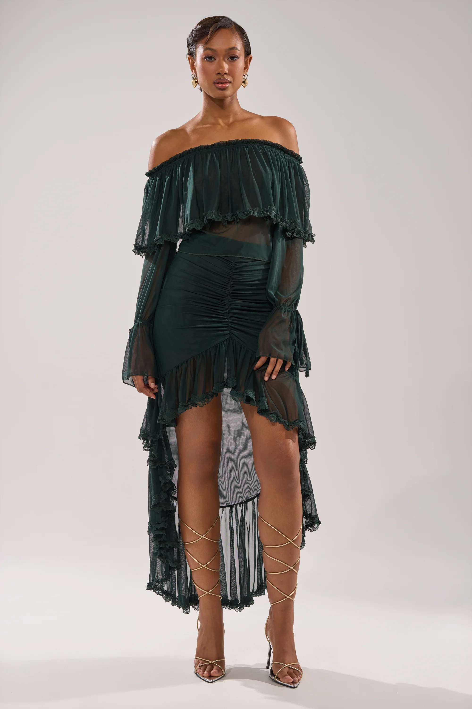 EMERALD RUCHED HIGH LOW SKIRT