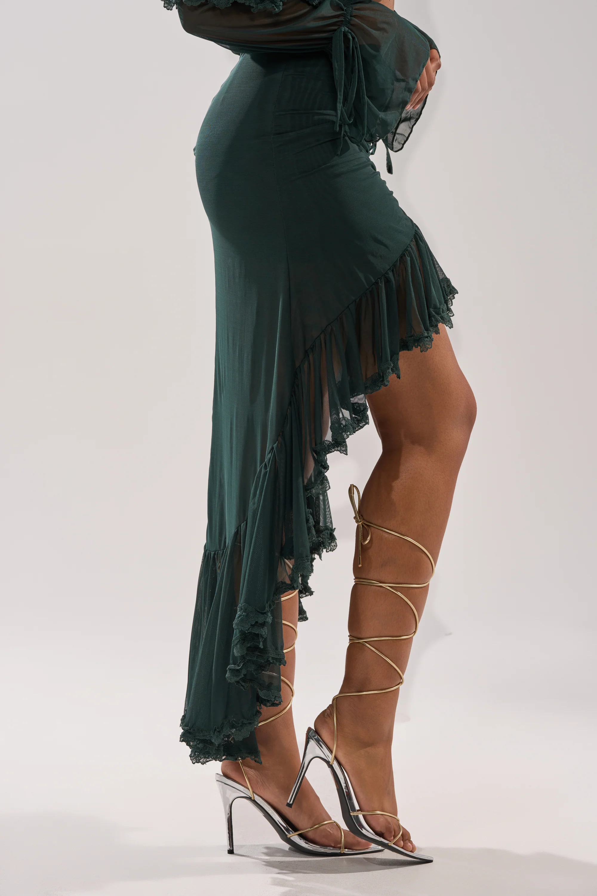 EMERALD RUCHED HIGH LOW SKIRT - Image 3