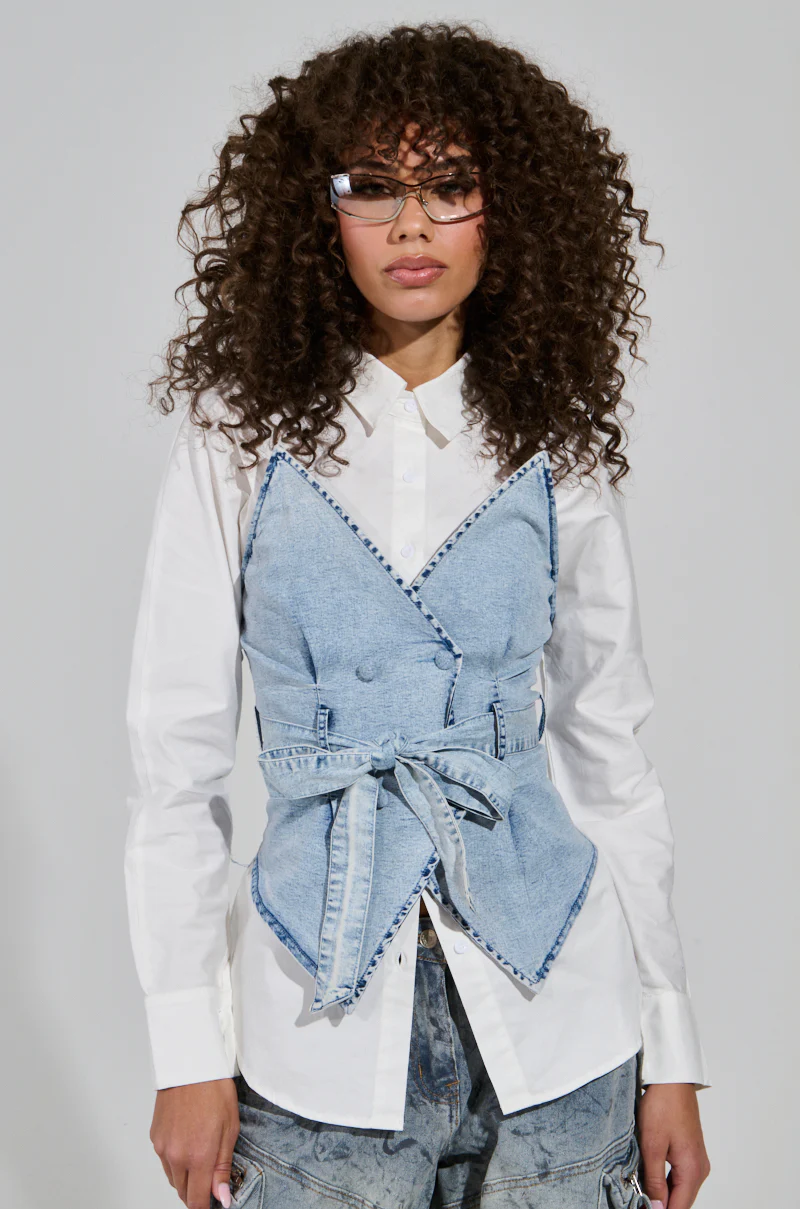 END OF SUMMER FLING DENIM CORSETED BLOUSE - Image 3