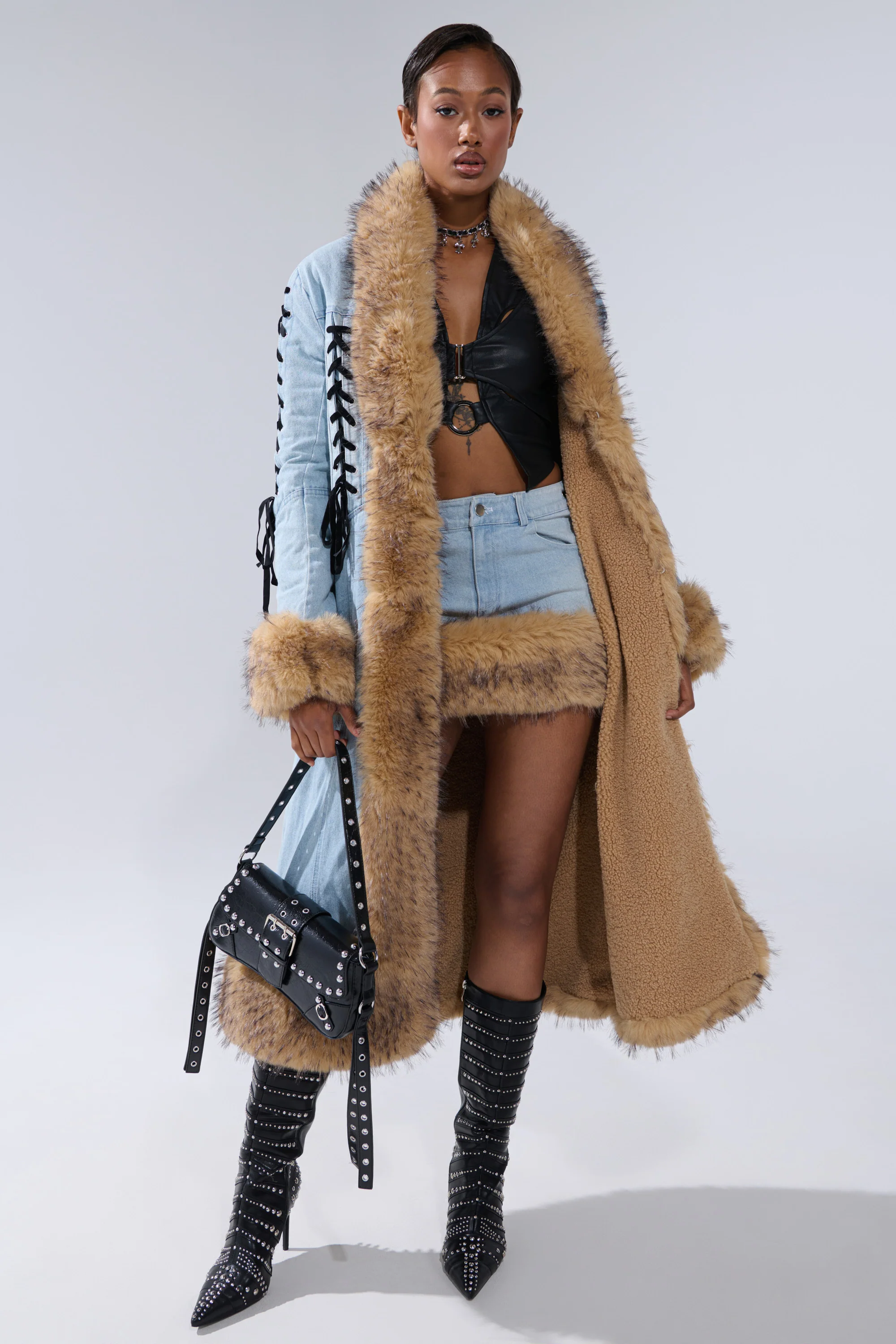ERYKAH FUR TRIM DENIM TRENCH - Image 2