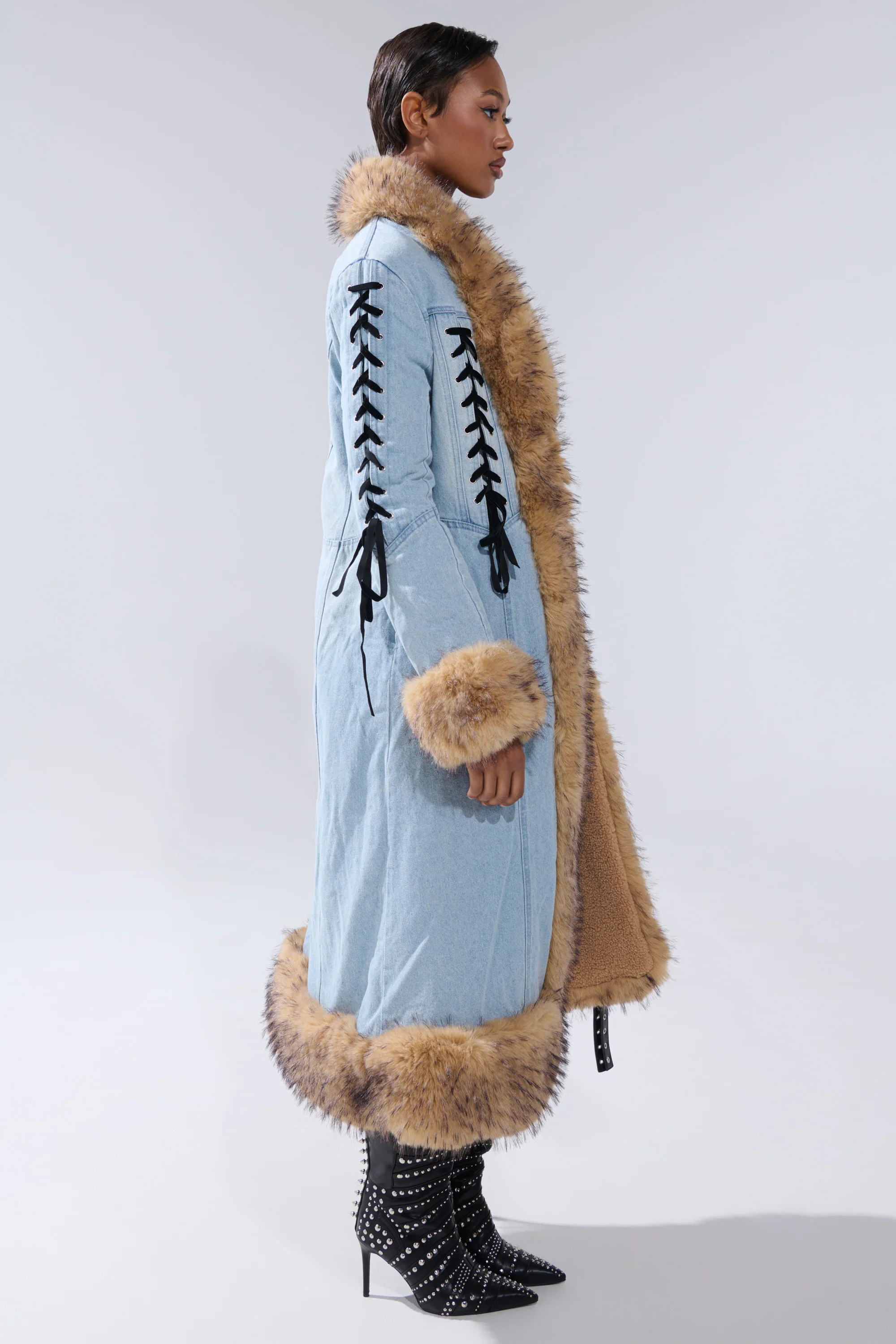 ERYKAH FUR TRIM DENIM TRENCH - Image 4