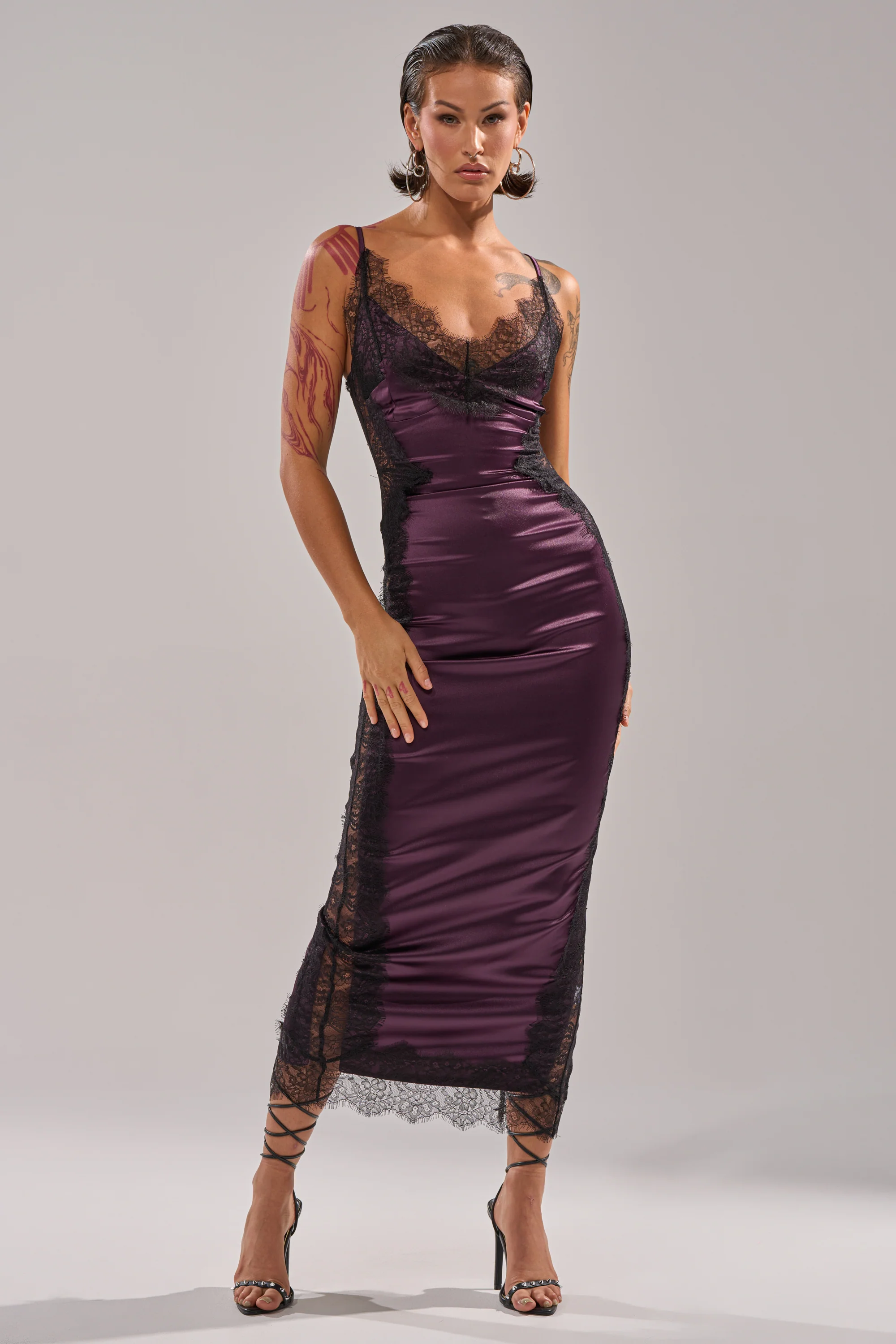 ESSENTIAL LACE TRIM SATIN SLEEVELESS MIDI DRESS - Image 2