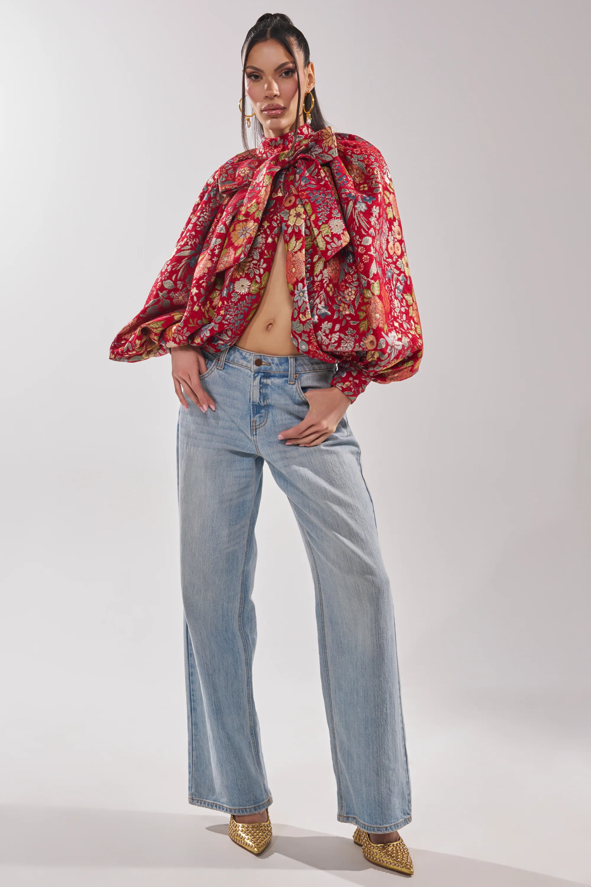 ETHEREAL FLORAL PUFF SLEEVE BROCADE TOP - Image 6