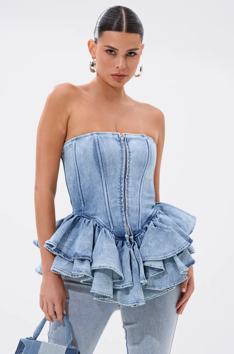 EVA DENIM PEPLUM CORSET TOP - Image 3
