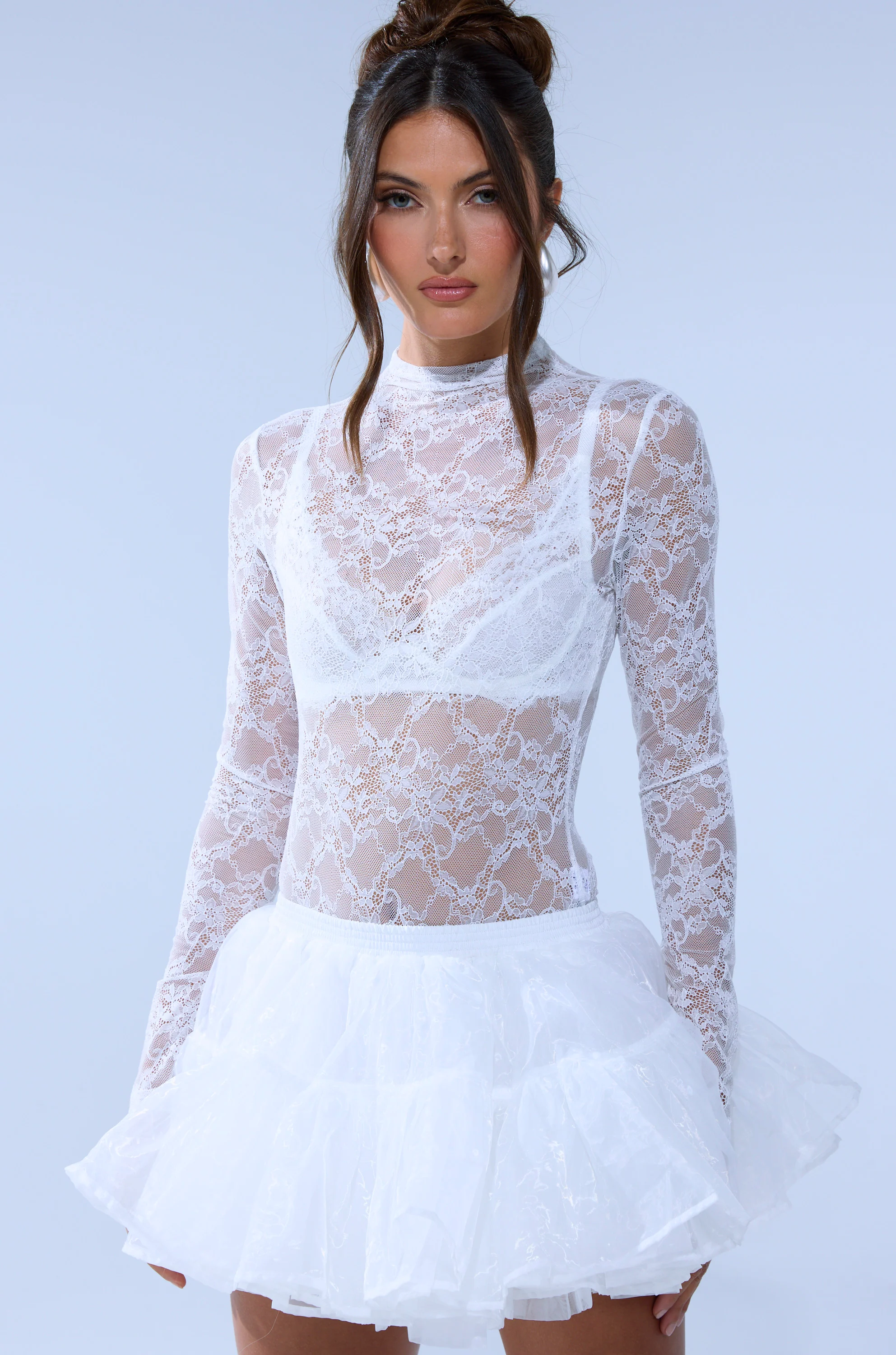 EVERYDAY MOCK NECK LACE BODYSUIT IN WHITE - Image 2