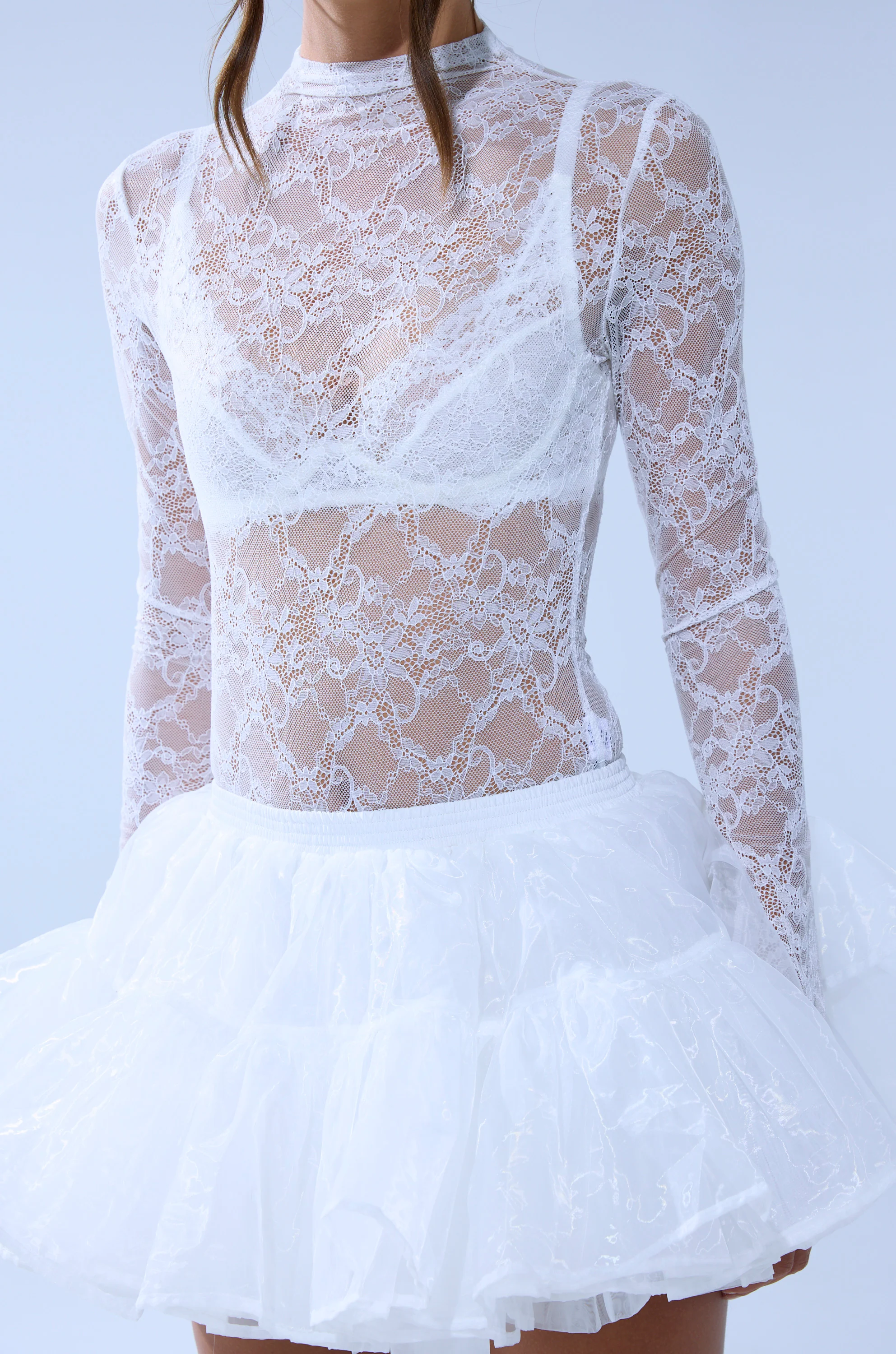 EVERYDAY MOCK NECK LACE BODYSUIT IN WHITE - Image 9