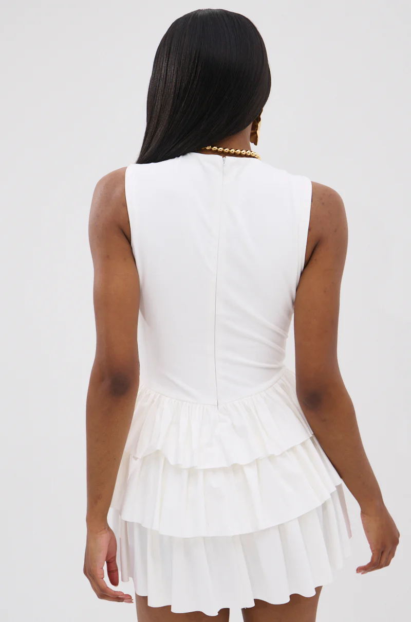 EVERYDAY UNIFORM RUFFLED MINI DRESS IN IVORY - Image 5