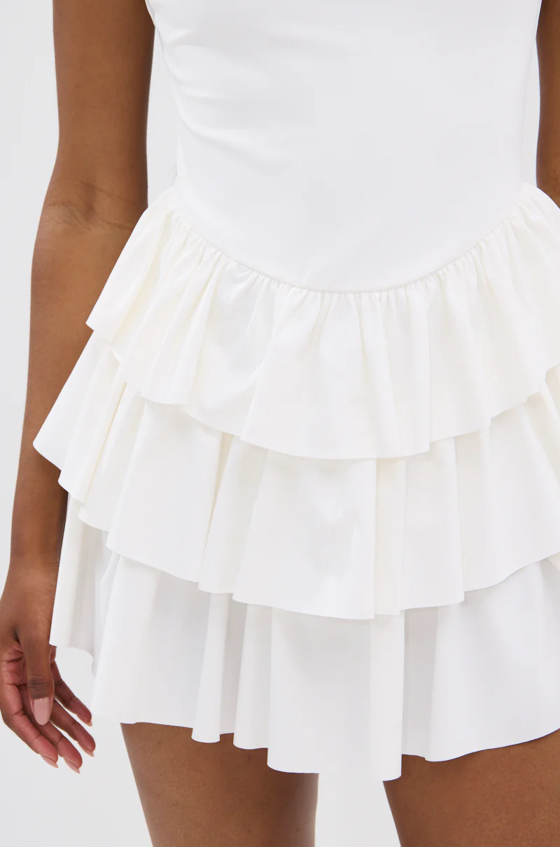 EVERYDAY UNIFORM RUFFLED MINI DRESS IN IVORY - Image 8