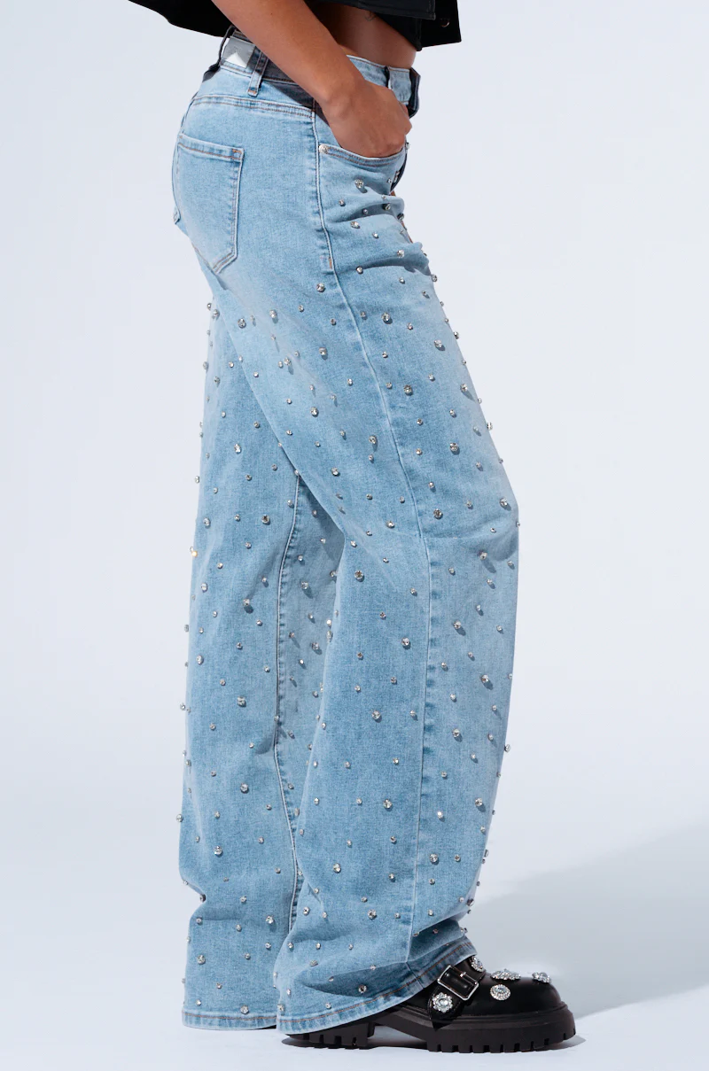 HITS EVERYTIME RHINESTONE EMBELLISHED STRAIGHT LEG JEANS - Image 5