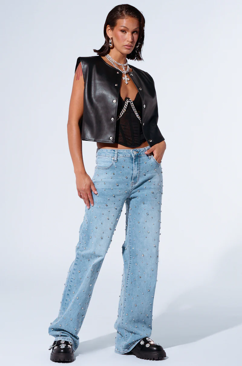 HITS EVERYTIME RHINESTONE EMBELLISHED STRAIGHT LEG JEANS - Image 6