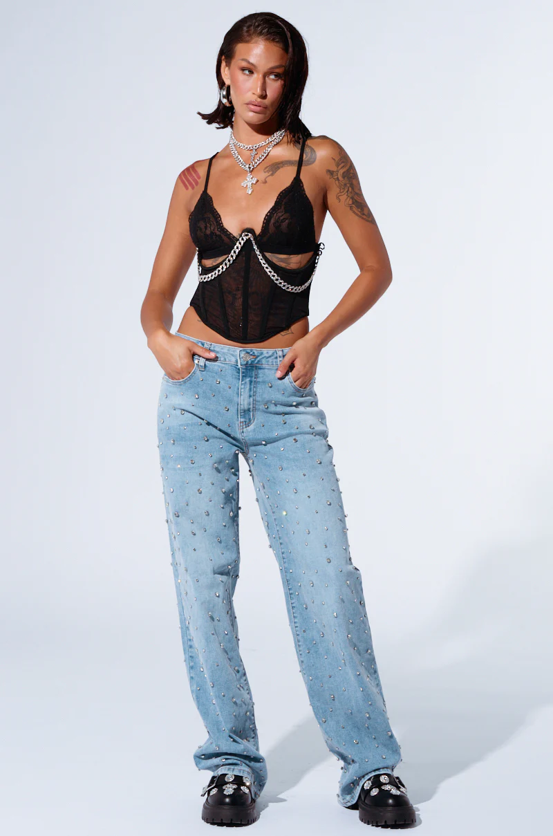HITS EVERYTIME RHINESTONE EMBELLISHED STRAIGHT LEG JEANS - Image 8