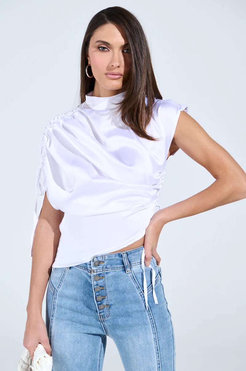 EXQUISITE ASYMMETRICAL SATIN BLOUSE TOP - Image 3