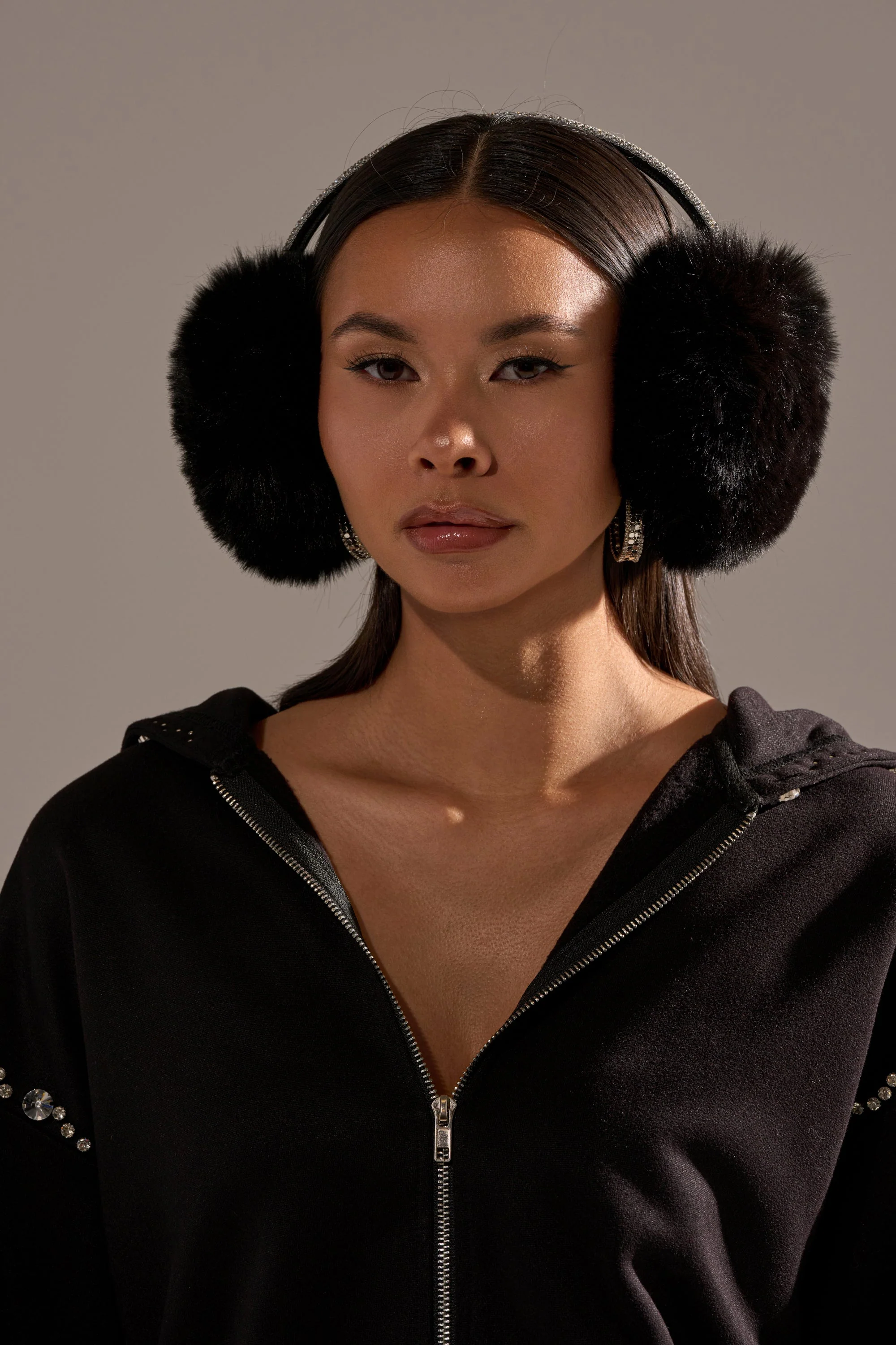 EXTRA RHINESTONE EAR MUFFS IN BLACK - Image 3