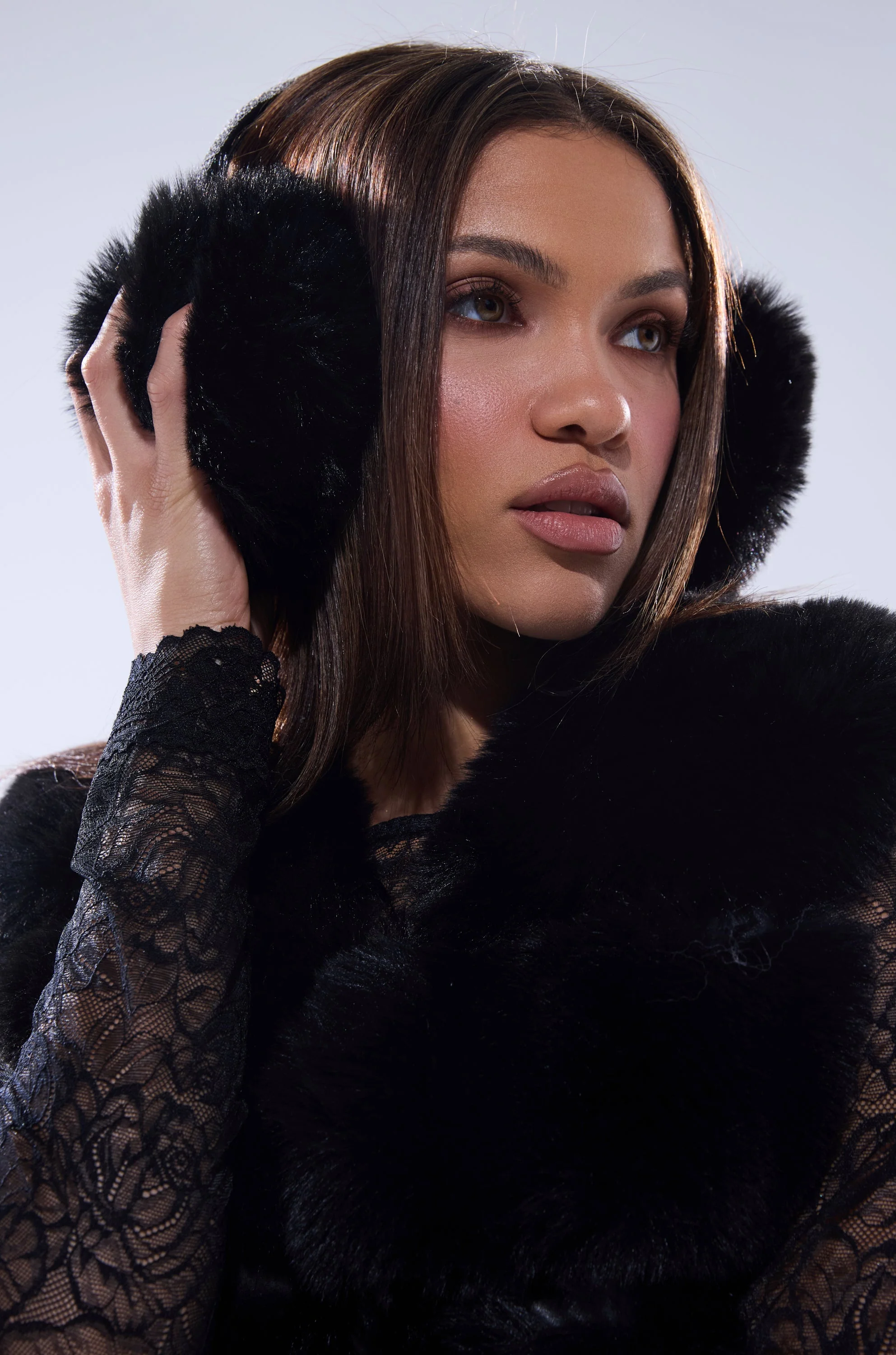 EXTRA RHINESTONE EAR MUFFS IN BLACK - Image 5