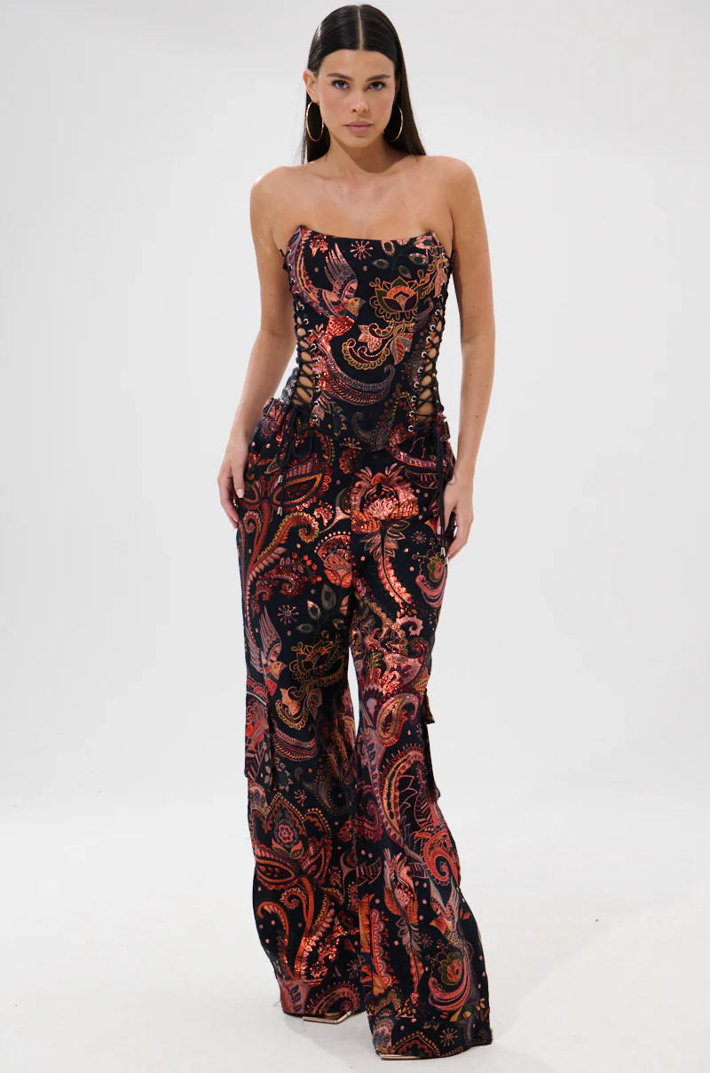 FALL VIBES BROCADE CORSET WITH LACE UP SIDES - Image 5