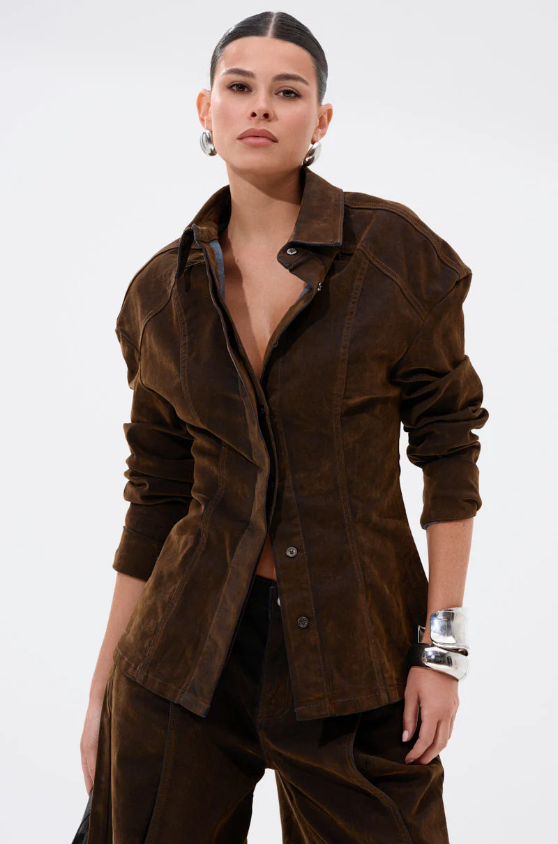 FALL VIBES VELVET DENIM BUTTON DOWN - Image 3