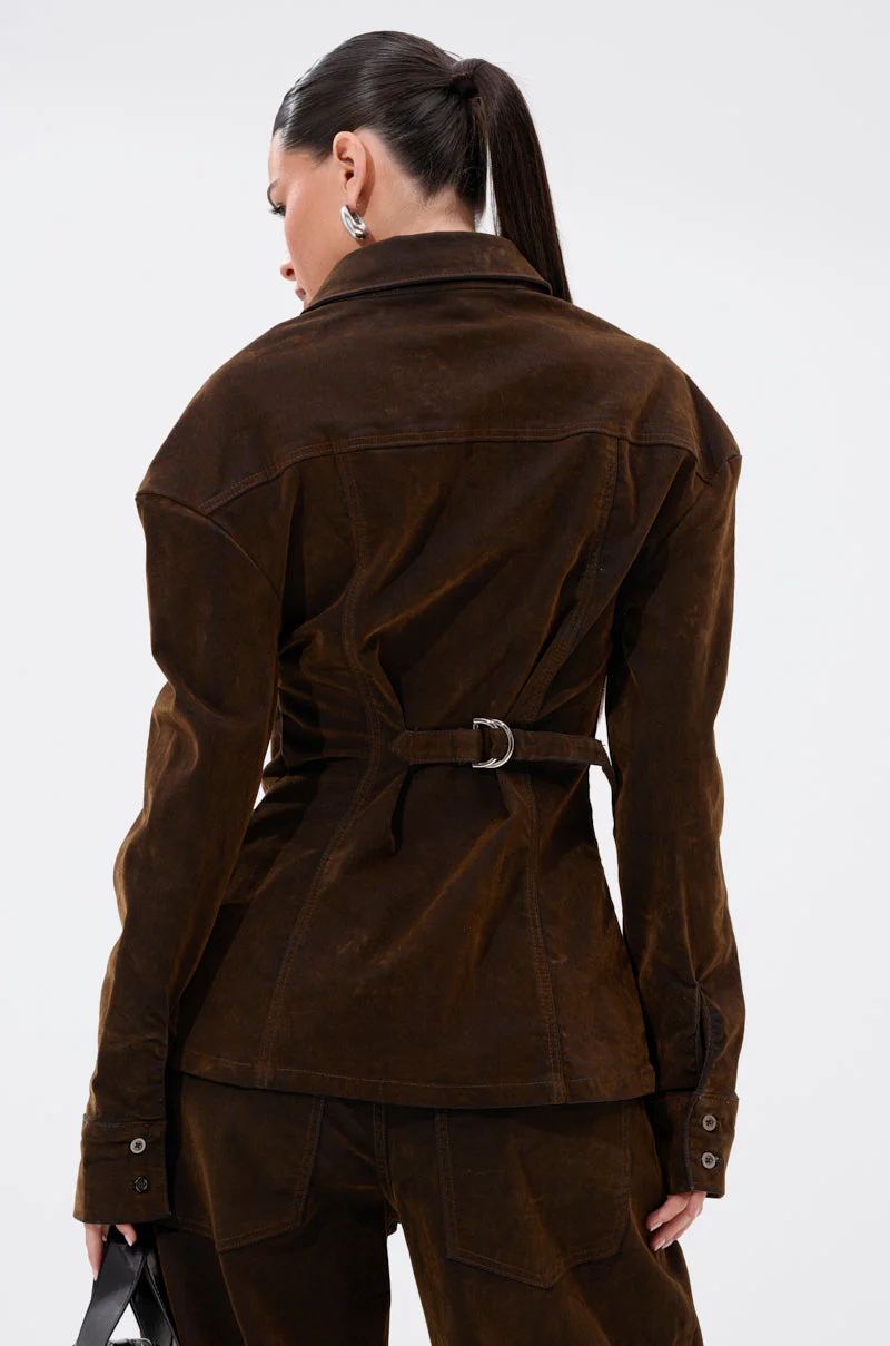 FALL VIBES VELVET DENIM BUTTON DOWN - Image 5