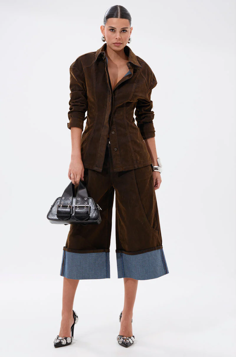 FALL VIBES VELVET DENIM BUTTON DOWN - Image 6