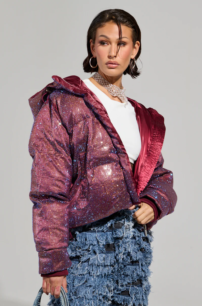 FAYE RHINESTONE PUFFER IN BURGUNDY - Image 2