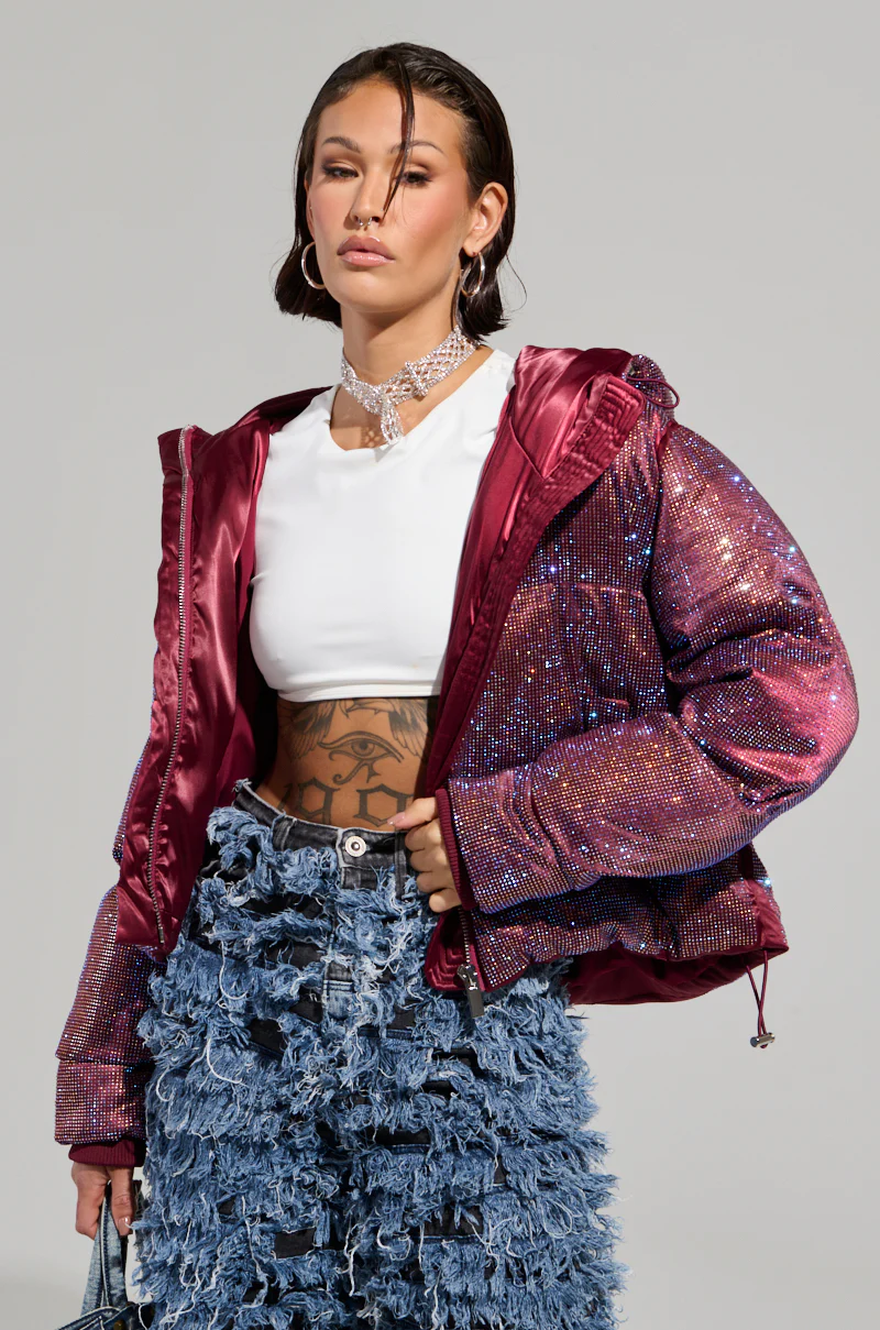FAYE RHINESTONE PUFFER IN BURGUNDY - Image 3