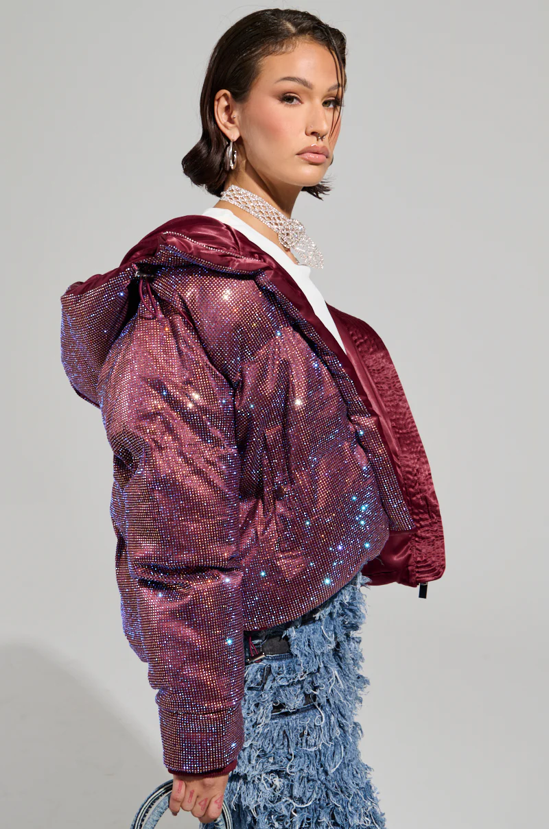 FAYE RHINESTONE PUFFER IN BURGUNDY - Image 4