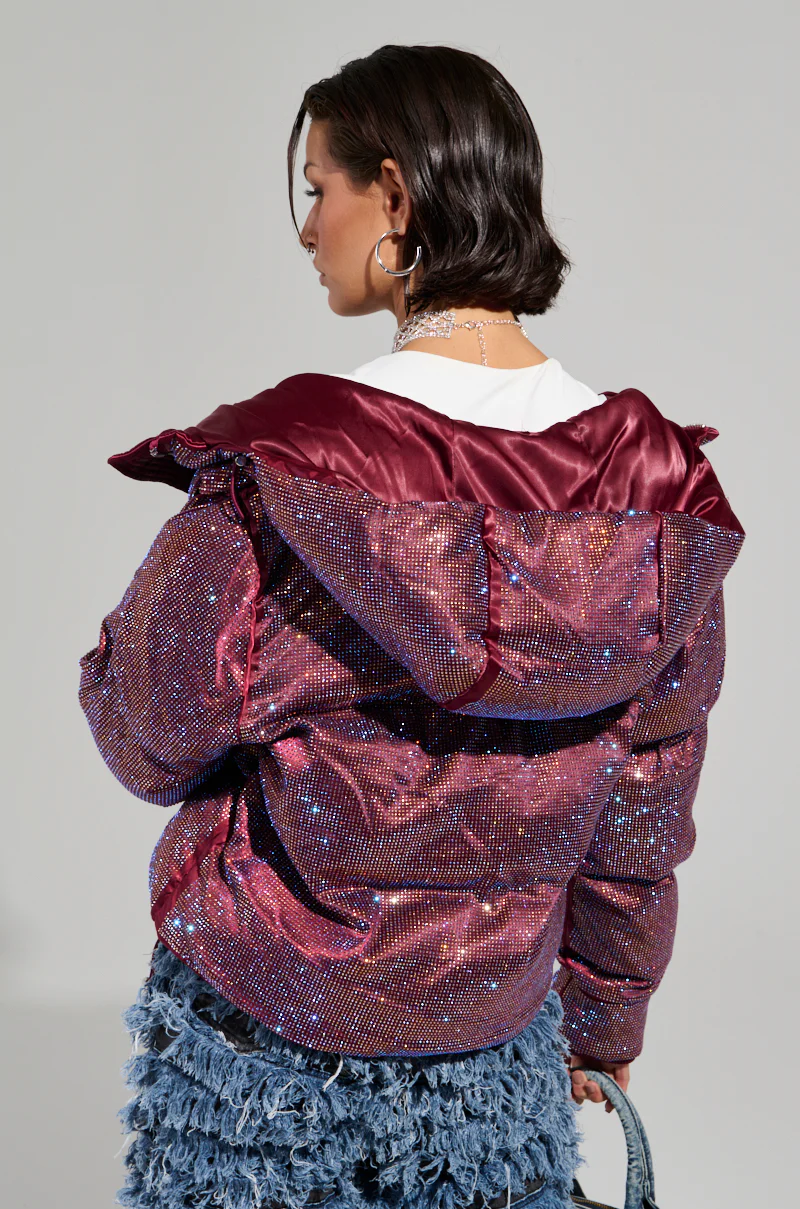 FAYE RHINESTONE PUFFER IN BURGUNDY - Image 5