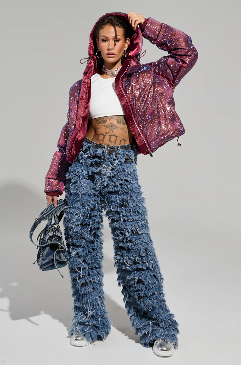 FAYE RHINESTONE PUFFER IN BURGUNDY - Image 6
