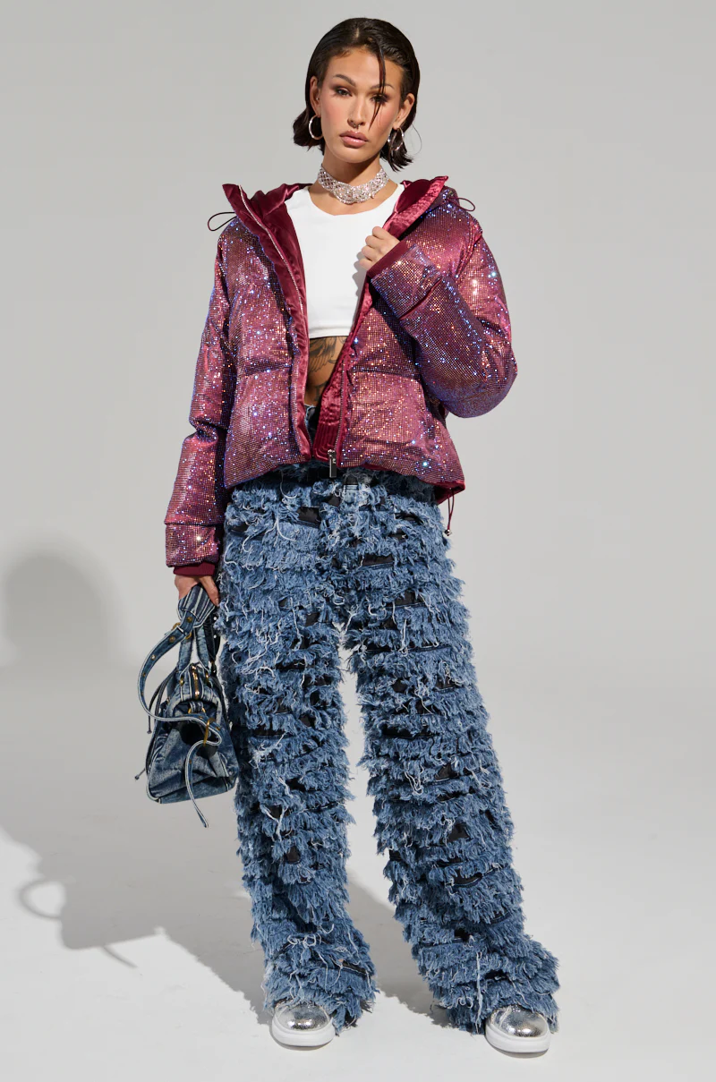 FAYE RHINESTONE PUFFER IN BURGUNDY - Image 7
