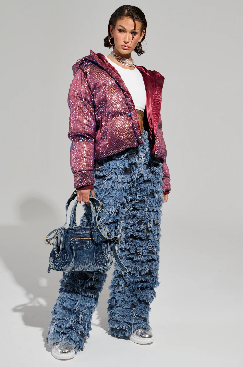 FAYE RHINESTONE PUFFER IN BURGUNDY - Image 8