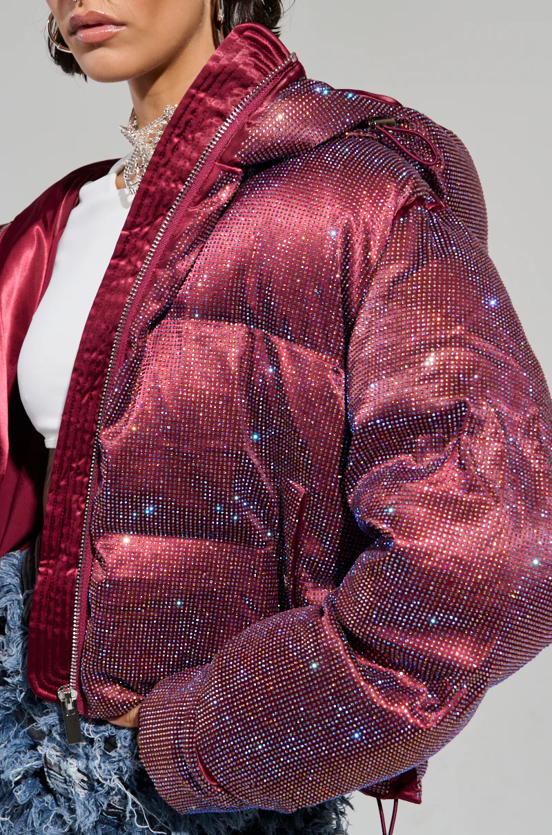 FAYE RHINESTONE PUFFER IN BURGUNDY - Image 9