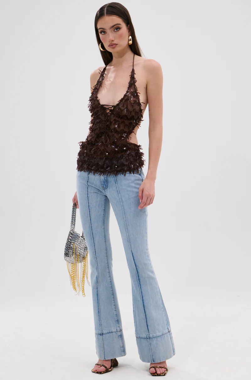 SEQUIN FRINGE QUEEN HALTER NECK BLOUSE - Image 5