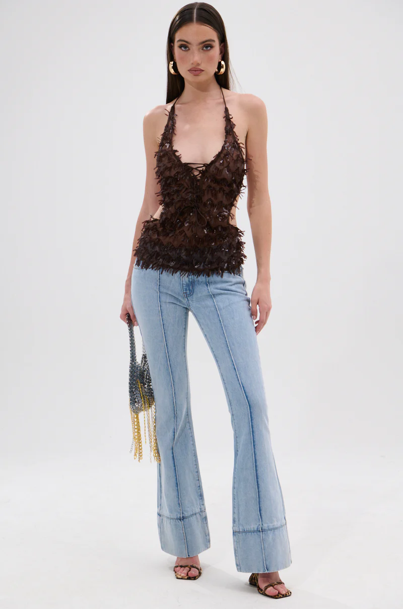 SEQUIN FRINGE QUEEN HALTER NECK BLOUSE - Image 6