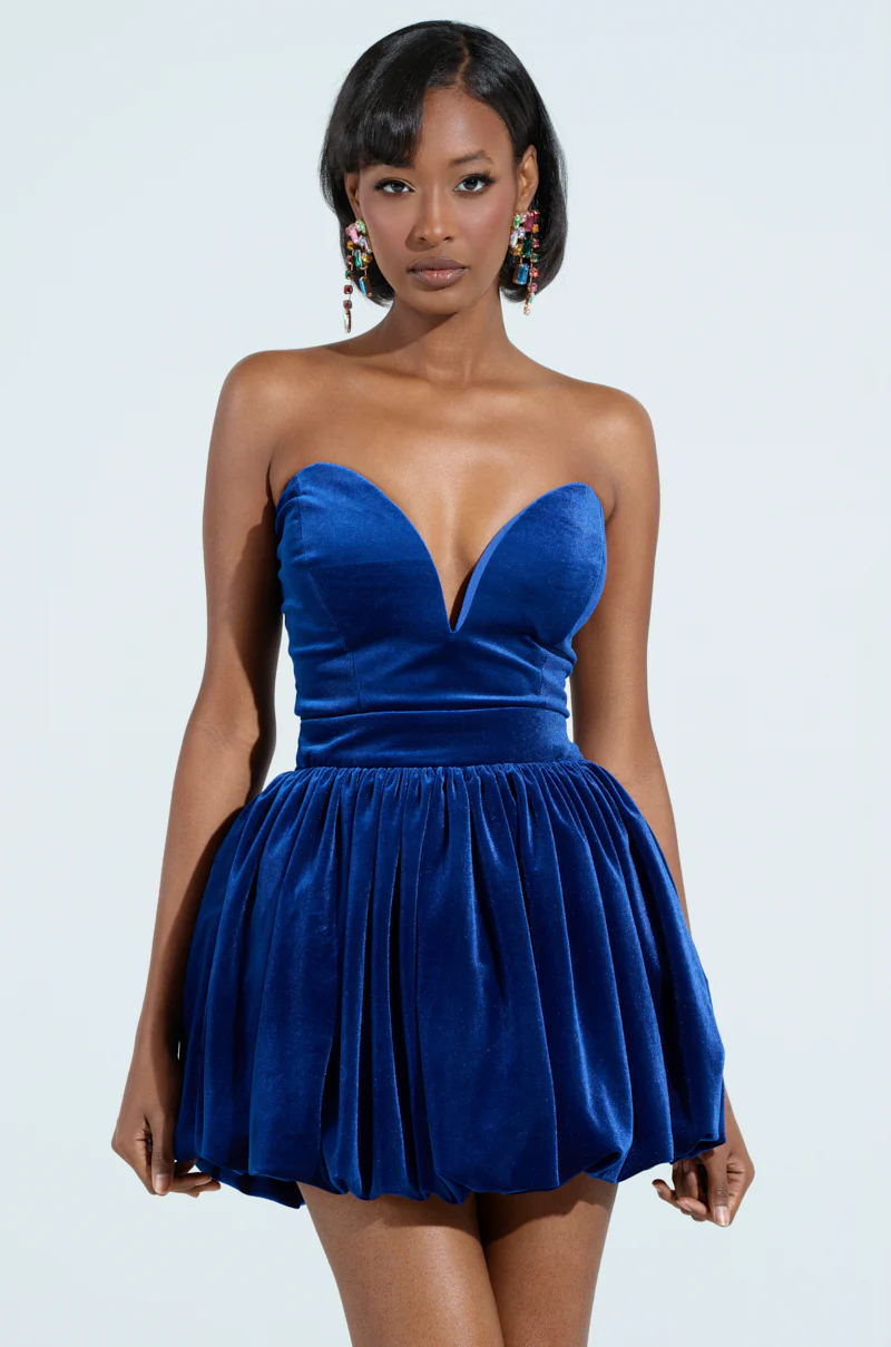 FEEL SOMETHING VELVET MINI DRESS IN BLUE - Image 2
