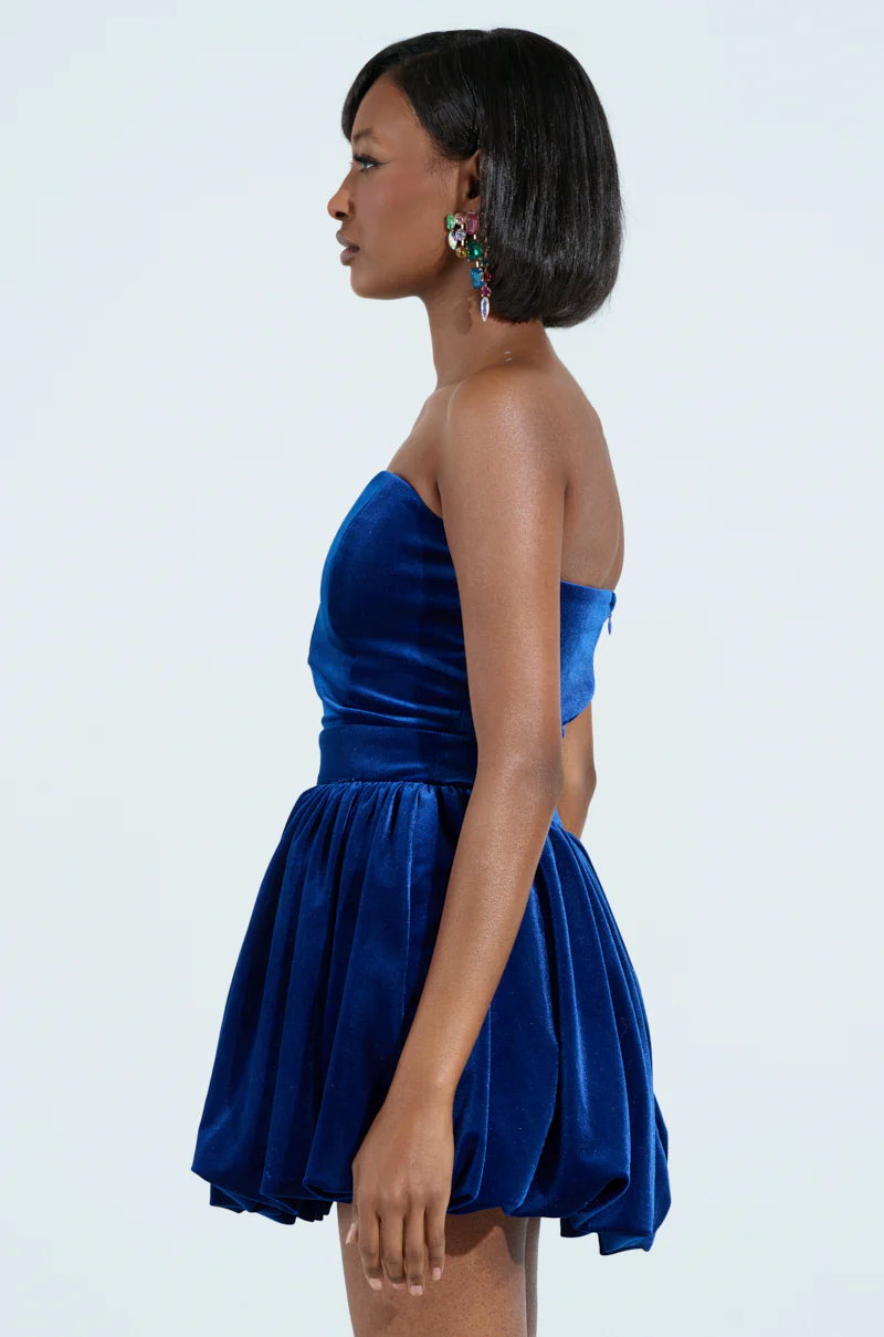 FEEL SOMETHING VELVET MINI DRESS IN BLUE - Image 3