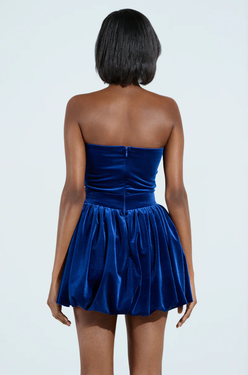 FEEL SOMETHING VELVET MINI DRESS IN BLUE - Image 4