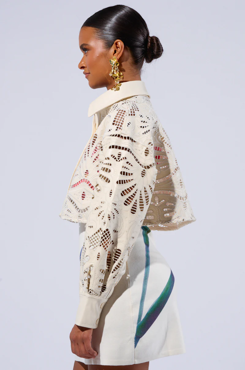 FEEL THE VIBE BUTTON DOWN FAUX LEATHER CROPPED BLOUSE - Image 3