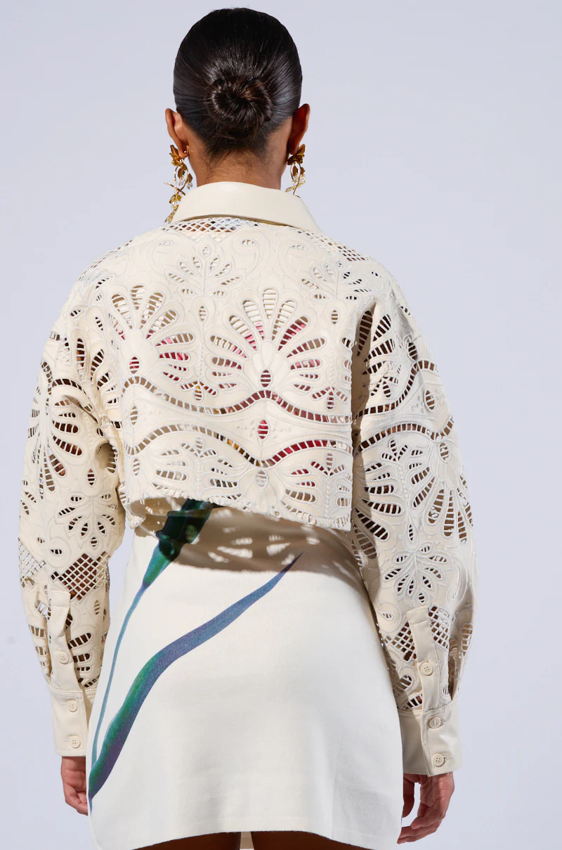 FEEL THE VIBE BUTTON DOWN FAUX LEATHER CROPPED BLOUSE - Image 4